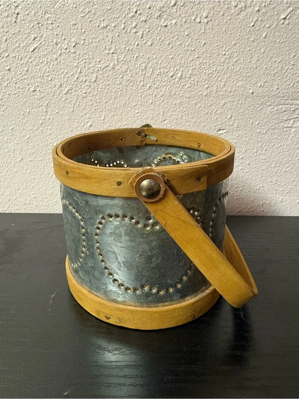 Primitive Pierced Tin Heart Candle Lantern Wood Handle Farmhouse Decor